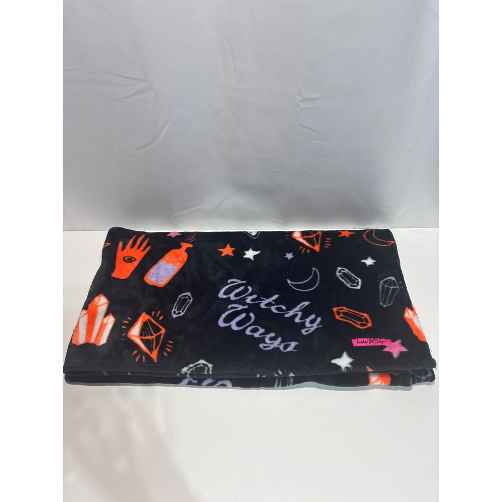 Luv Betsey Throw Blanket Unisex Black Witchy Ways Crystal Moon Stars Plush 54x50